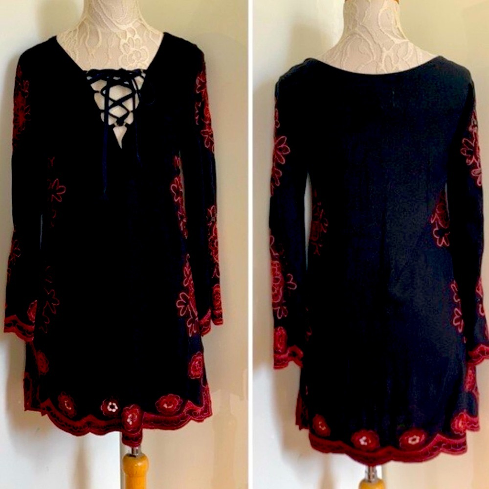 Cleobella Black Tunic with Red Embroidery